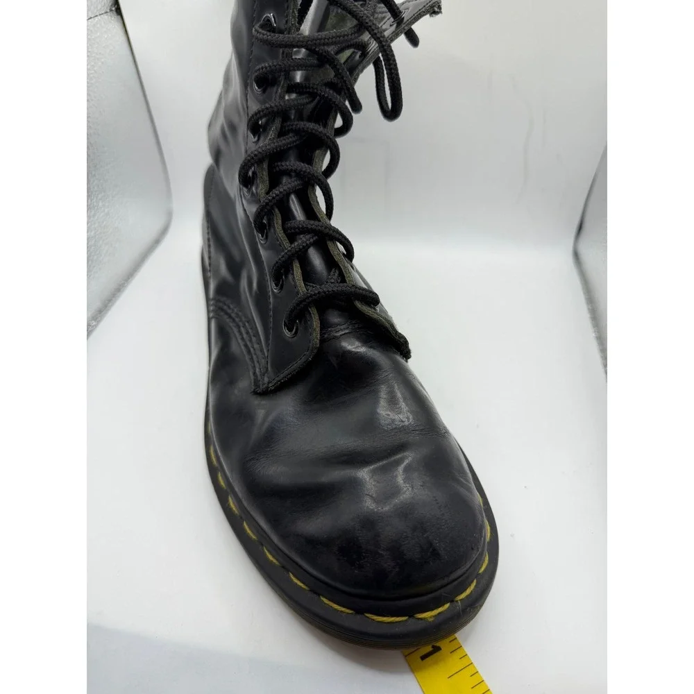 Dr. Martens 1460 8 Eye Black Smooth Leather Combat Boots Yellow Stitching
